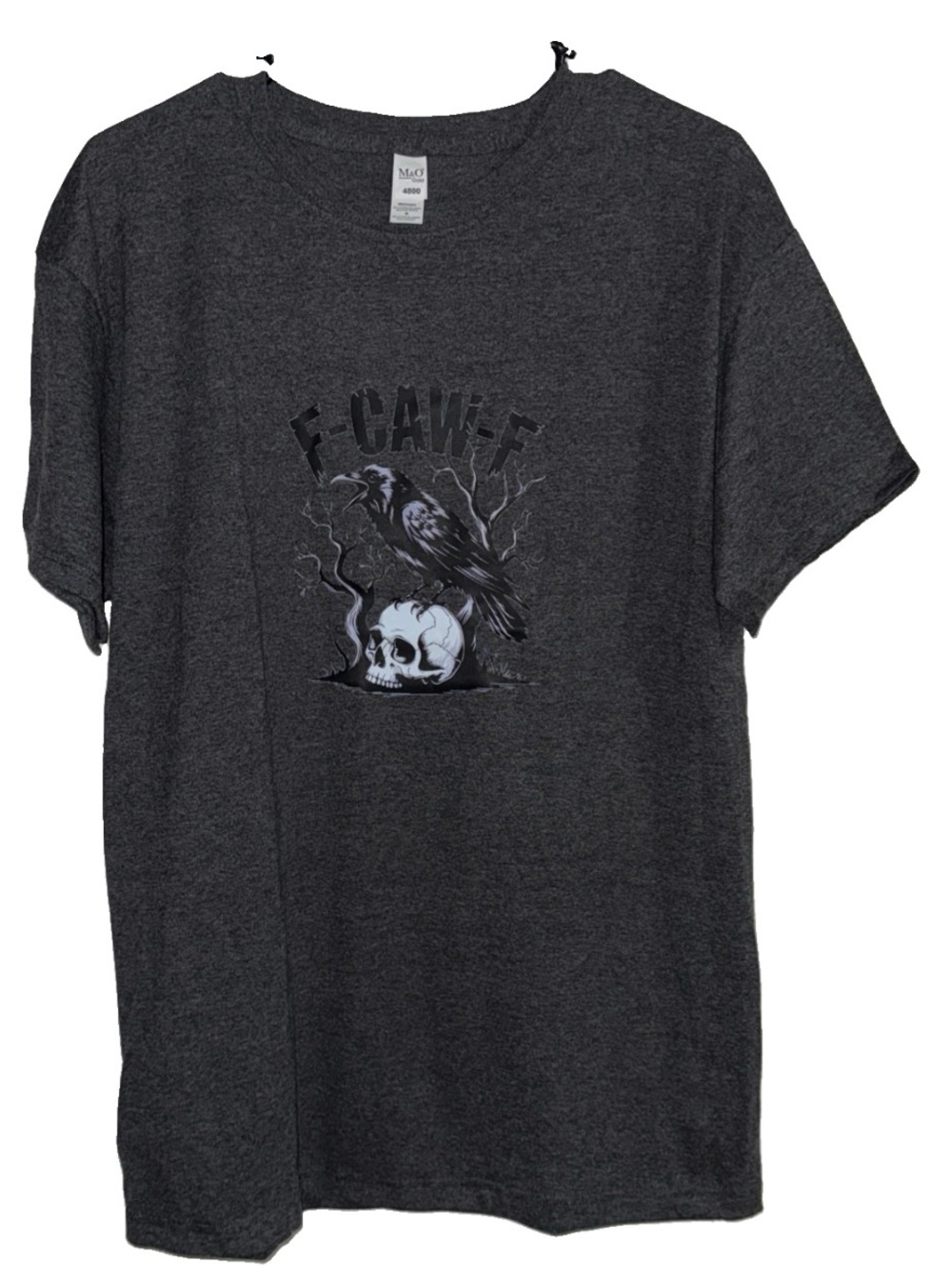 M&O Charcoal T-Shirt Men's with Graphic image Raven & Skull MD NEW